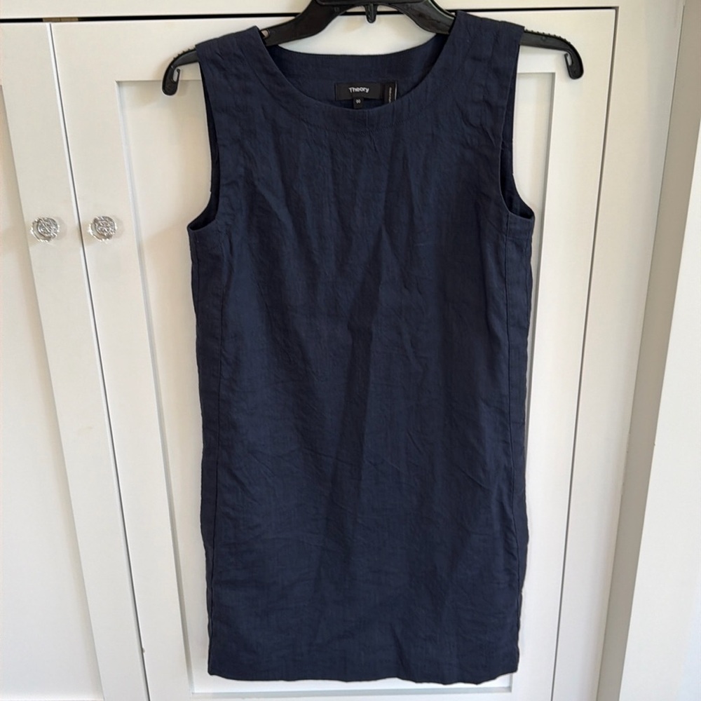 Theory short shift dress linen navy blue